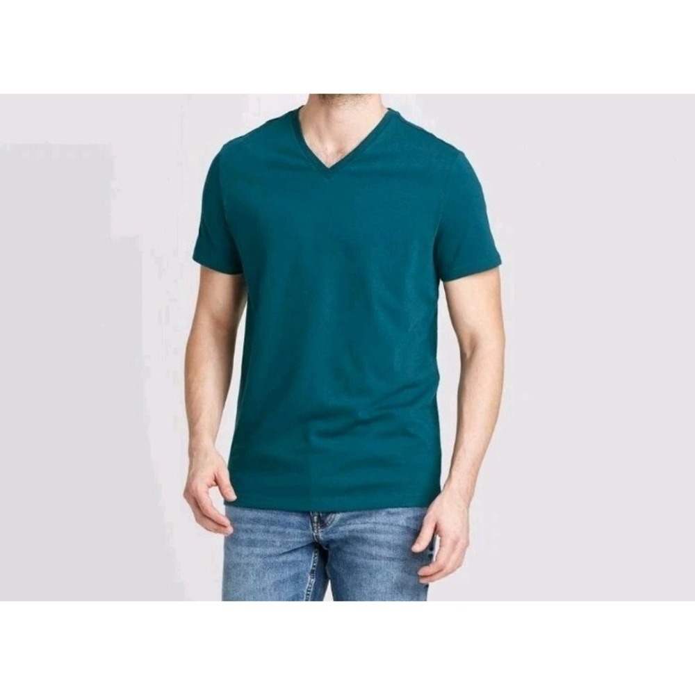 Men's Short Sleeve Every Wear T-Shirt LARGE Blue V-Neck Standard Fit Goodfellow
